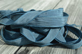 Steel Blue Silk Ribbons, Hand Dyed Hand Painted Strings, Qty 5 to 25 Ribbons, Deep Gray Blue or Dark Dusty Blue