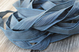 Steel Blue Silk Ribbons, Hand Dyed Hand Painted Strings, Qty 5 to 25 Ribbons, Deep Gray Blue or Dark Dusty Blue