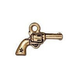 Revolver Charms, TIERRACAST Country Western, Six Shooter Pistol Pedant, Qty 4 to 20, Antique Gold, Bulk Discount, Double Sided, Gun Charm