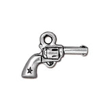 REVOLVER Charms, TIERRACAST Country Western Pistol Six Shooter Charm, Qty 4 to 20, Antique Silver, Gun Pendant, Bulk Discount, Double Sided