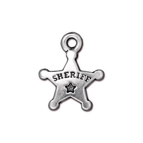 SHERIFFS BADGE Charms, TIERRACAST Country Western, Antique Silver Qty 4 to 20, Law Enforcement, Deputy, Bulk Discount, Double Sided