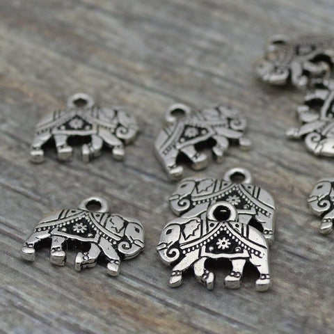 Silver Elephant Charms, TierraCast Gita Elephant Pendants, Antique Silver, Double Sided Charms 14mm x 12mm  Tierra Cast Elephant Charm Drops