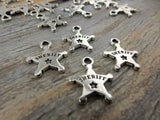 Sheriffs Badge Charms, Tierracast Antique Silver Charm, Qty 4 to 20,  Deputy, Police Badge Western Drop Pendants , Tierra Cast, Southwest