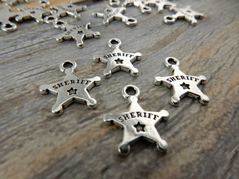 Sheriffs Badge Charms, Tierracast Antique Silver Charm, Qty 4 to 20,  Deputy, Police Badge Western Drop Pendants , Tierra Cast, Southwest