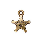 Sheriffs Badge Charms, Tierracast Antique Gold Charm, Qty 4 to 20,  Deputy, Police Badge Country Western Drop Pendants , Tierra Cast