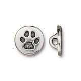 DOG PAW BUTTONS, Antique Silver, TierraCast, 12mm Tiny Round, Qty 4 to 20, Animal Lover, Dog Paw Charm Button, Wrap Bracelet Clasps