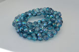 Czech AQUA BLUE AB Faceted Round 10mm Glass Beads, Fire Polish with Metallic, Fire Polished, Qty 25 Firepolished