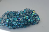 Czech AQUA BLUE AB Faceted Round 10mm Glass Beads, Fire Polish with Metallic, Fire Polished, Qty 25 Firepolished