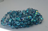 Czech AQUA BLUE AB Faceted Round 10mm Glass Beads, Fire Polish with Metallic, Fire Polished, Qty 25 Firepolished