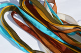 Rodeo Hand Dyed Silk Ribbons Assortment Qty 7 Crinkle Silk Wrap Bracelets or Necklaces Flower Bouquet Trim, Southwest Colors, Craft Ribbon