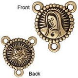 Our Lady Links TierraCast Rosary Findings Qty 4 to 20 - Antique Brass Mother Mary Rosary Station 21mm - Viva Mexicana Bronze Rosary Findings