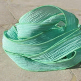 Mint Julep Silk Ribbons, Crinkle Silk Ribbon 5 to 25 Pastel Light Green, Bulk Wholesale Silk Ribbon, Stringing Supplies, Craft Ribbon