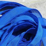 SAPPHIRE BLUE Silk Ribbons, Qty 5 to 50 Bulk Silk Strings, Hand Dyed, Jewelry or Craft Ribbon, Royal Blue, Wholesale JamnGlass Ribbon