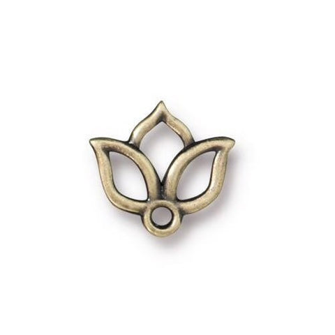 TierraCast OPEN LOTUS Charms, Antique Brass, Lotus Flower Drops, 14.6mm Wide, Qty 4 to 20, 16.6mm Tiny Bronze Bohemian Yoga Wrap Charm