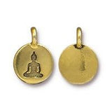 Buddha Charms, Tierracast Antique GOLD, Tiny Round Pendants, Qty 4 to 20, Bronze, Brass Oxide, 16.6mm, Bohemian Yoga Meditation Charm