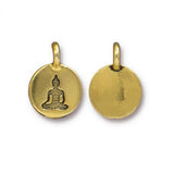 Buddha Charms, Tierracast Antique GOLD, Tiny Round Pendants, Qty 4 to 20, Bronze, Brass Oxide, 16.6mm, Bohemian Yoga Meditation Charm