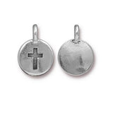 TierraCast CROSS Charms, Antique Silver, Round Narrow Cross Pendants, Qty 4 to 20, 16.6mm Tiny Bracelet Wrap Charms, Bohemian Yoga Charm