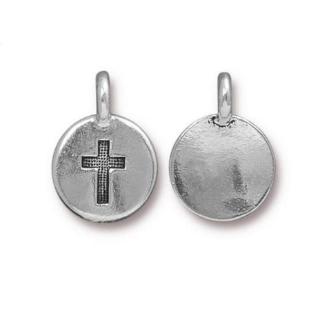 TierraCast CROSS Charms, Antique Silver, Round Narrow Cross Pendants, Qty 4 to 20, 16.6mm Tiny Bracelet Wrap Charms, Bohemian Yoga Charm