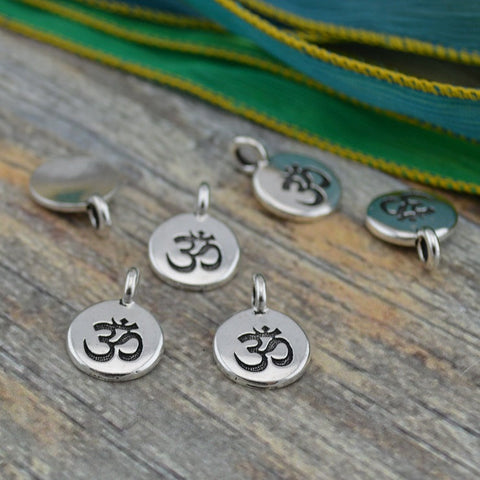 OM Charms, Antique Silver, TierraCast, Om Pendants, Tiny Om Charm Drops, Qty 4 to 20, Yoga Meditaton Wrap Bracelet Charms