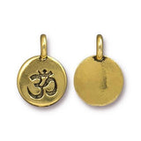 TierraCast Om Charms, Antique Gold, Round Ohm Pendants, Qty 4 to 20, 16.6mm Tiny Meditation Bracelet Charm, for Bohemian Yoga Wraps