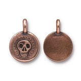 Skull Charms, TierraCast Findings, Antique Copper Round Skully Skeleton Face Pendants, Qty 4 to 20, 16.6mm Tiny Bohemian Yoga Bracelet Charm