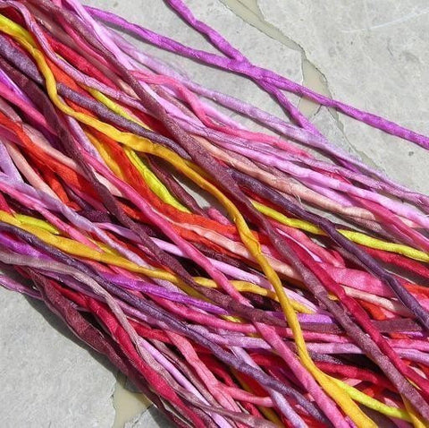 REDS ASSORTMENT Silk Cords Hand Dyed Hand Sewn 25 Strings Bulk Cording, Jewelry Cords