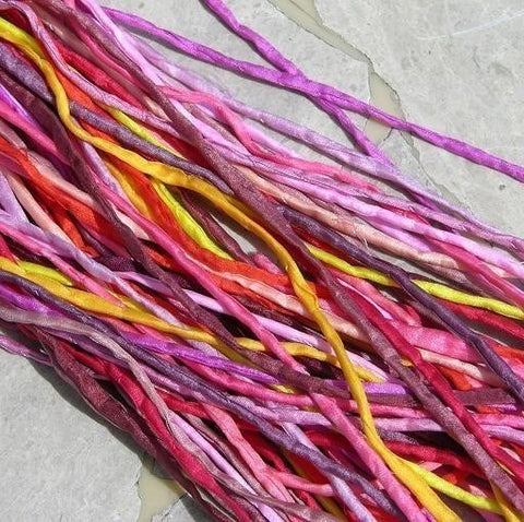 Red Assortment Silk Cords, Hand Dyed Hand Sewn Silk Strings, 2-3mm, Red Pink Orange Yellow Qty 10 to 50 Bulk Wholesale, Jewelry Craft Cord