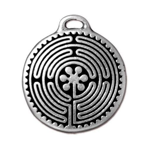 TierraCast LARGE LABYRINTH Pendants /26mm / Celtic Maze Drops Qty 4 to 8 /Antique Silver /Bohemian Yoga Wrap Charm