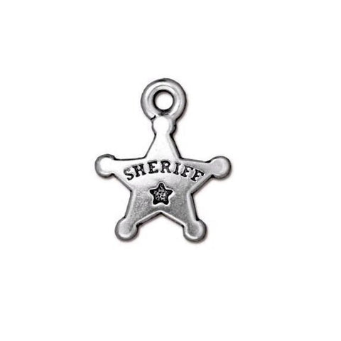 TierraCast Sheriffs Badge Charms, Police Charm, Qty 4 to 20 Antique Silver Tierra Cast Western Charm 18mm, Law Enforcement Deputy Charm