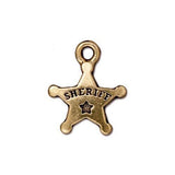 SHERIFFS BADGE Charms, TIERRACAST Country Western, Qty 4 to 20, Antique Gold, Bulk Discount, Double Sided, Law Enforcement Deputy, Old West