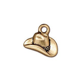 COWBOY HAT Charms, Tierracast, Antique Gold 14mm Wide, Qty 4 to 29, Charm Drop Pendants, Tierra Cast, Country Western Charm