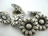 Morning Glory Metal Buttons, Antique Silver, Flower Button, Sunflower, 5/8" Qty 4 Great for Leather Wrap Clasps Clothing and more