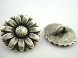 Morning Glory Metal Buttons, Antique Silver, Flower Button, Sunflower, 5/8" Qty 4 Great for Leather Wrap Clasps Clothing and more