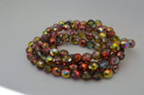 Rainbow Red Gold Czech Glass Beads /Magic Rainbow  Red Faceted Firepolished Round Bead /Qty 25 Fire Polish Metallic Rainbow Beads