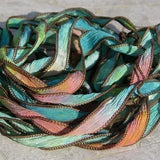 Hand Dyed Silk Ribbon Qty 5 Bracelet Wraps, SUMMER SIZZLE Watercolor Strings Crinkle Silk Ribbons Handmade Ribbons for Jewelry and Crafts