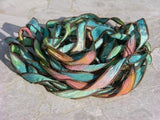 Hand Dyed Silk Ribbon Qty 5 Bracelet Wraps, SUMMER SIZZLE Watercolor Strings Crinkle Silk Ribbons Handmade Ribbons for Jewelry and Crafts