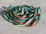 Hand Dyed Silk Ribbon Qty 5 Bracelet Wraps, SUMMER SIZZLE Watercolor Strings Crinkle Silk Ribbons Handmade Ribbons for Jewelry and Crafts