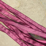 RASPBERRY PINK Silk Ribbons, Crinkle Silk Craft Ribbons, Qty 5, Hand Dyed Strings, Silk Wraps for Bracelet Wraps, Stringing Supplies