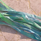 SPLASH Hand Dyed Silk Ribbons, Silk Strings, Watercolor Blues Green Yellows, Jewelry or Craft Ribbon, Stringing Supplies