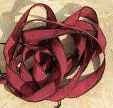 BLACK CHERRY Red Silk Ribbons, 5 Hand Dyed Handmade, Deep Red JamnGlass Jewelry Stringing Supplies Necklace Ribbons or Bracelet Wraps