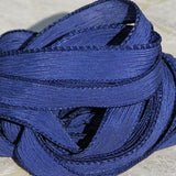 Navy Blue Silk Ribbons - hand dyed handmade dark indigo crinkle silk fabric - Jewelry making, necklaces, wrap bracelets floral bouquet trim