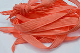 CORAL silk ribbons - Qty 5 bracelet wraps - Hand dyed handmade strings - Soft crinkle silk fabric  for jewelry making or bridal flower trim