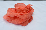 CORAL silk ribbons - Qty 5 bracelet wraps - Hand dyed handmade strings - Soft crinkle silk fabric  for jewelry making or bridal flower trim