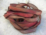 Rustic Barn Qty 5 Silk Ribbons Watercolor Hand Sewn and Dyed Rust Brown Tan, Wholesale Bulk Ribbons for Jewelry Wraps