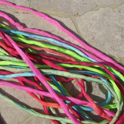 Princess Assortment Silk Cords Hand Dyed Hand Sewn Strings Pink Green Blue