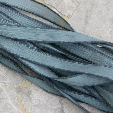 GRAY GREEN Silk Ribbons Hand Dyed and Sewn Strings For Necklaces, Bracelet Wraps or other Crafts