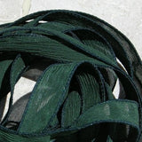 EVERGREEN Silk Ribbons 5 Hand-Dyed Sewn Strings Dark Pine Green Jamn, Great for Silk Wrap Bracelets, Necklace or Crafts