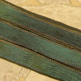 Mysterious Water Silk Ribbons, Hand Dyed 5 Silk Strings, Handmade Crinkle Ribbon, Deep Greens Aqua Brown, Jewelry Making Stringing Supplies