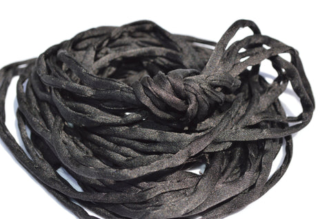 BLACK Silk Cords, Hand Dyed Silk Strings 3 Yards 3-4mm, JamnGlass Silk Cording Jewelry Making Craft Cords