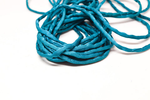 TEAL DARK Silk Cords, Aqua Green Silk Cording, 3-4mm Thick Jewelry Stringing, Embroidery Cord, Bridal Supplies, Hand Dyed Hand Sewn